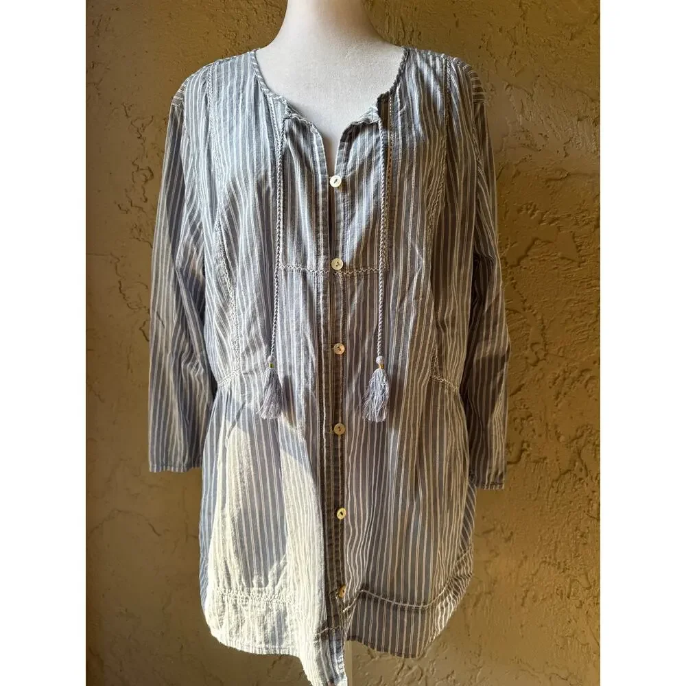 J.Jill Striped Cotton Boho Peasant Style Top - Picture 3 of 10
